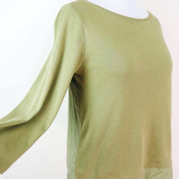 J Jill Size M Pima Cotton Boat Neck T-Shirt Two Texture Olive Green - Picture 6 of 9
